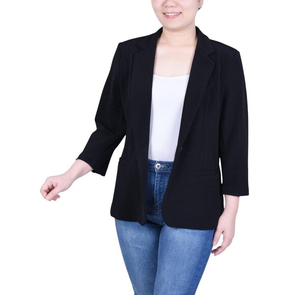 NWT Ny Collection Open Front Blazer Petite Jacket with 3/4 Sleeves Black PM - Picture 1 of 8